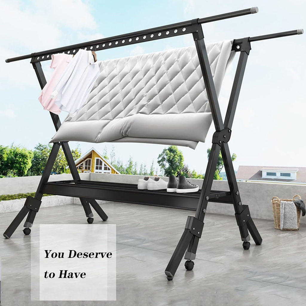 Clothes Drying Racks for Laundry Collapsible, Garment Rack Heavy Duty with Wheels, Aluminum Alloy Laundry Stand for Detergent, Clothes Dryer Rack Outdoor (Grey 230cm/91in)