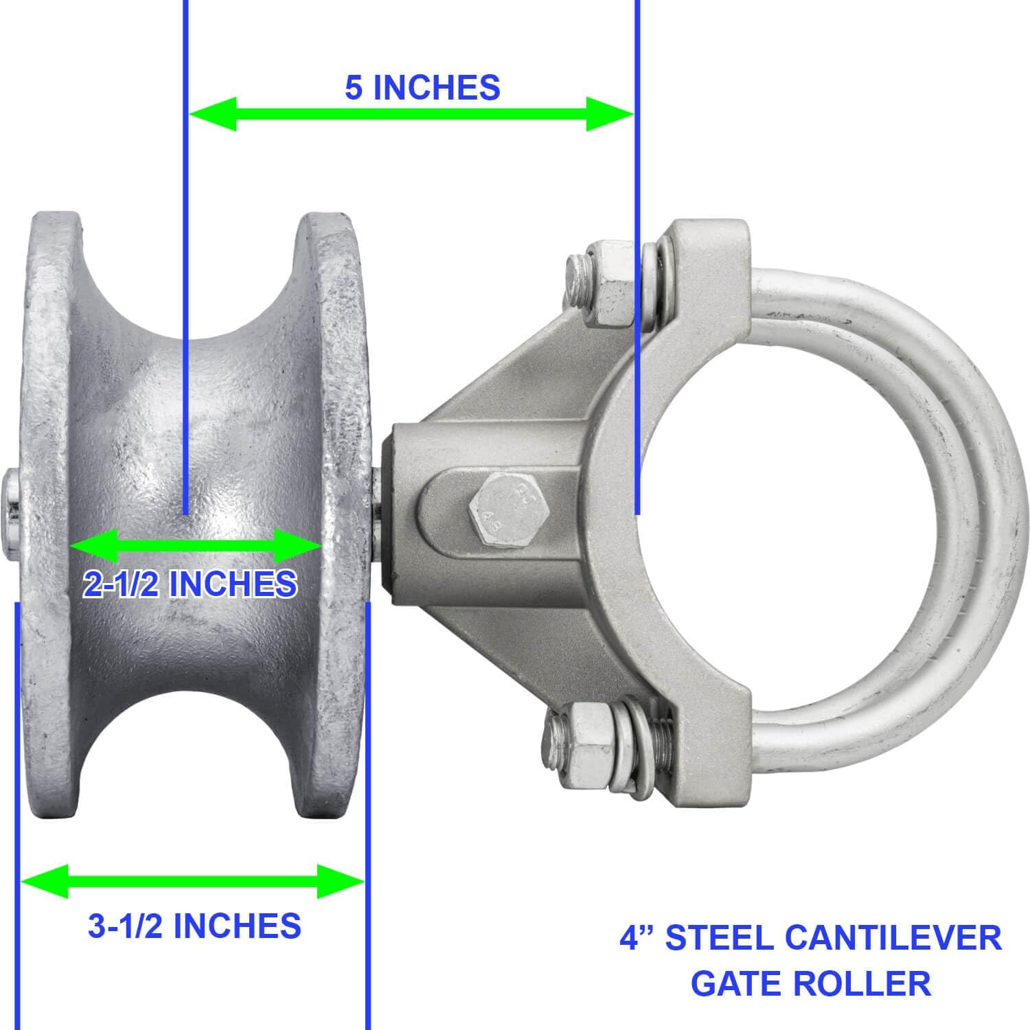 Cantilevered Gate Rollers, Cantilevered Rollers, for 4' Post, 2-3/8' Chain Link Fence Gate Frame - CASE Qty 4