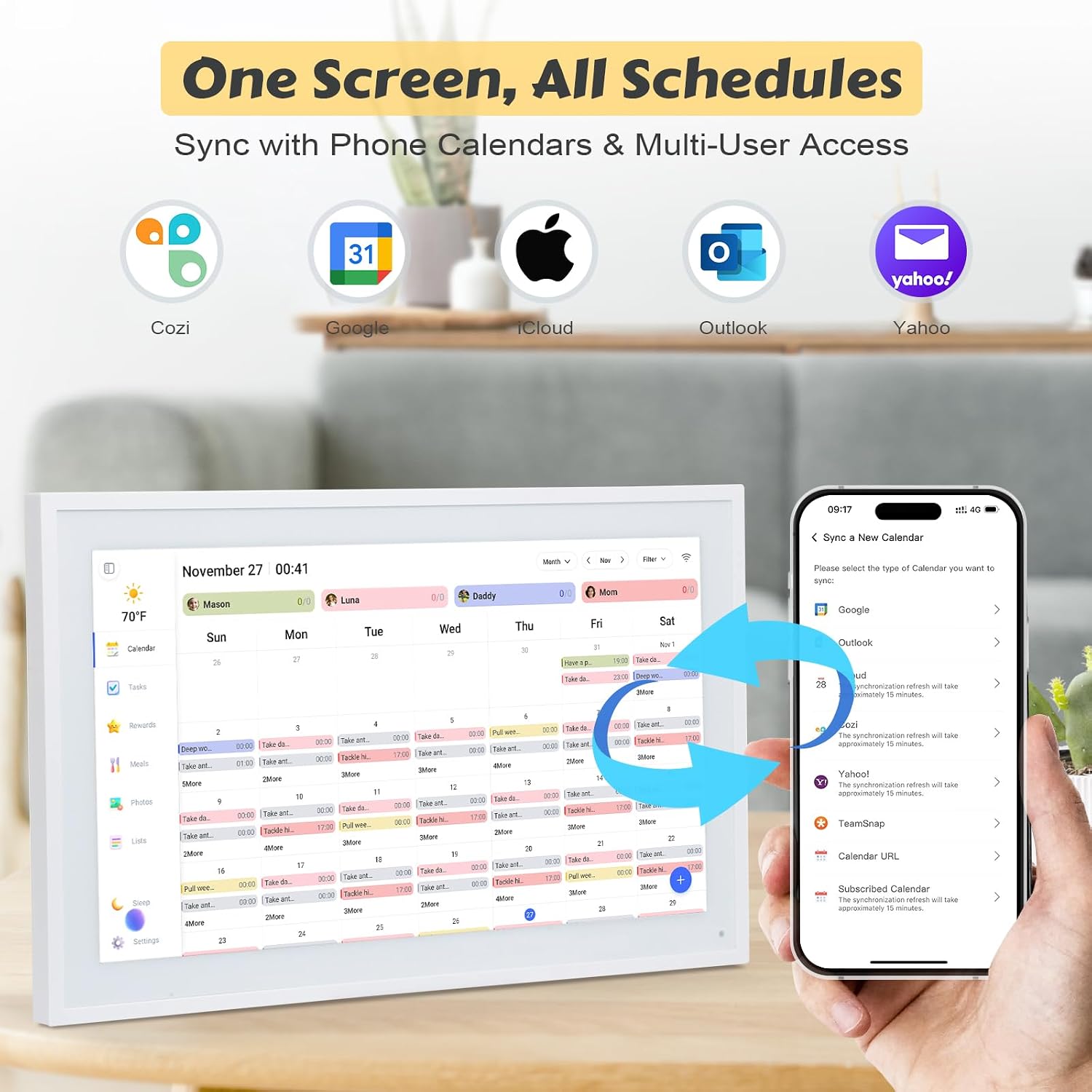 COMIX 15.6' Smart Digital Wall Calendar - WiFi Family Organizer with Sync Google/Outlook/Apple Calendar, Touchscreen Meal Planner & Chore Chart, Digital Photo Frame for Home & Office