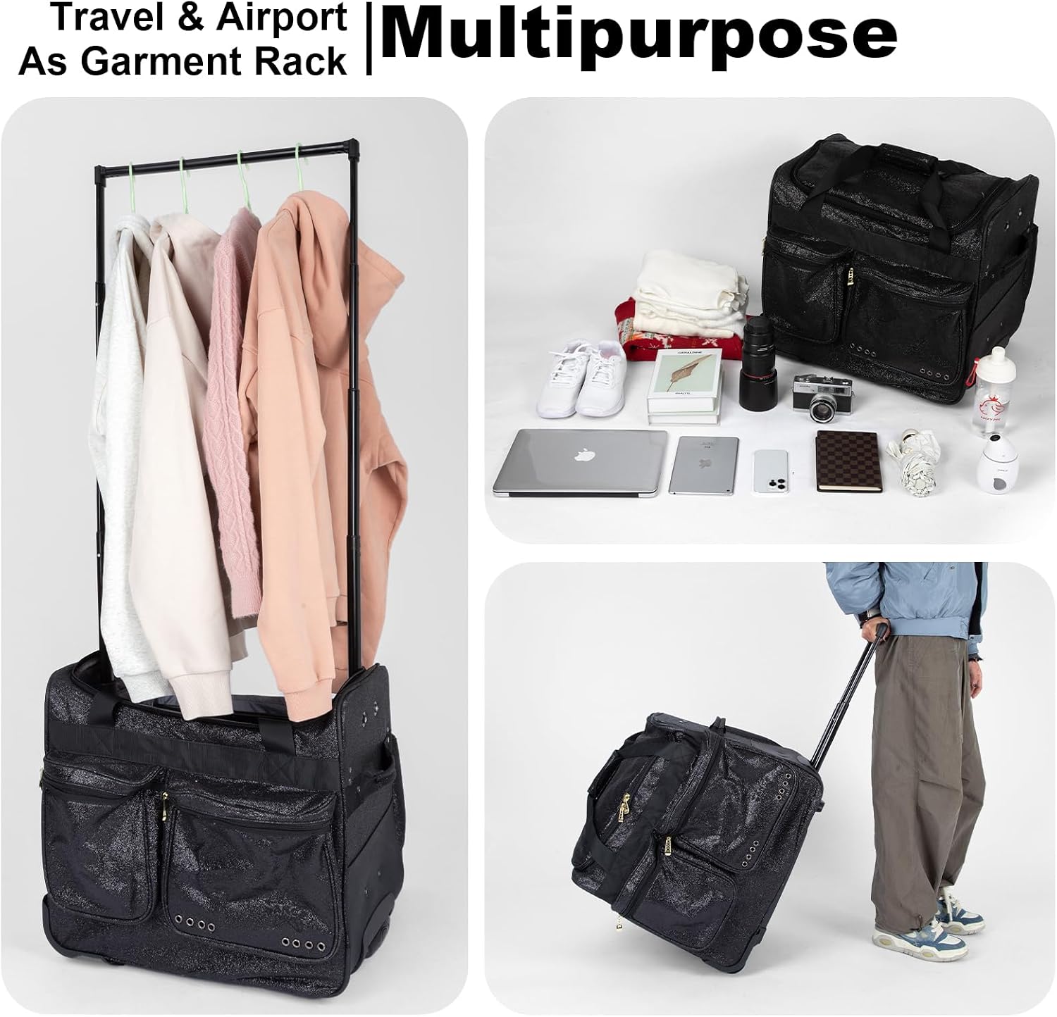 23 Inch Dance Bag with Garment Rack Garment Cover, Costumes Rolling Garment Duffel Bags for Travel & Dancer, Competition Bag with Wheels