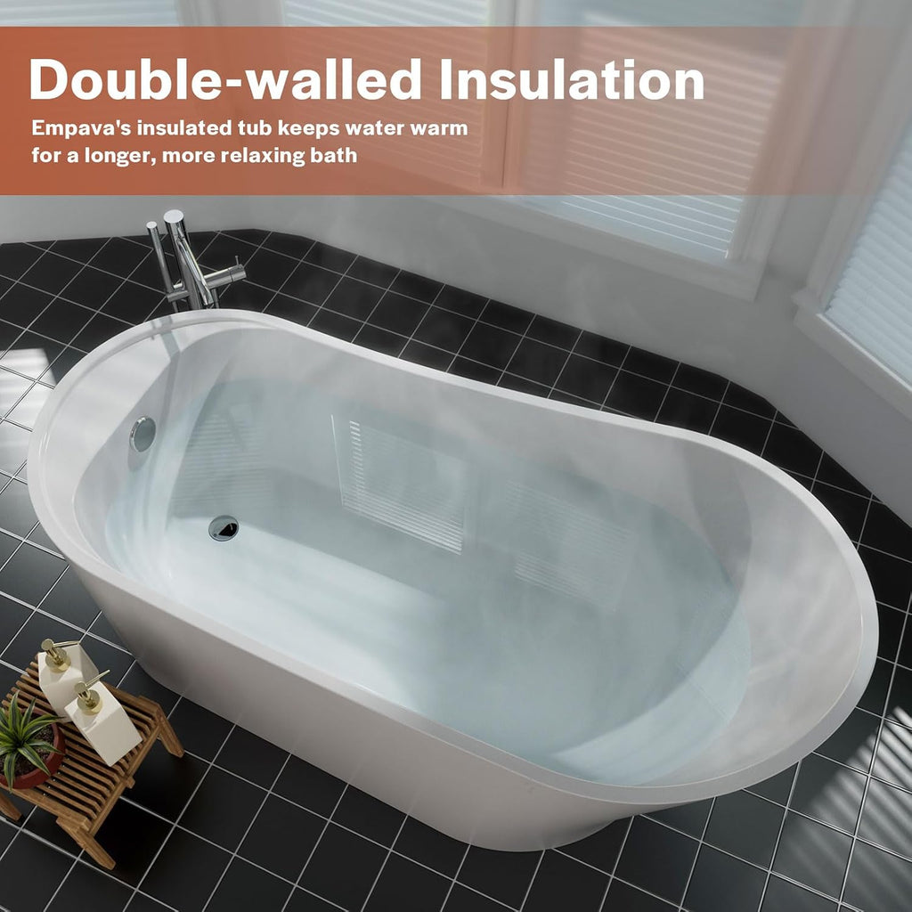 Empava 67 Inch Freestanding Bathtub, Luxury Acrylic Soaking Tub, Modern Stand Alone Bathtubs