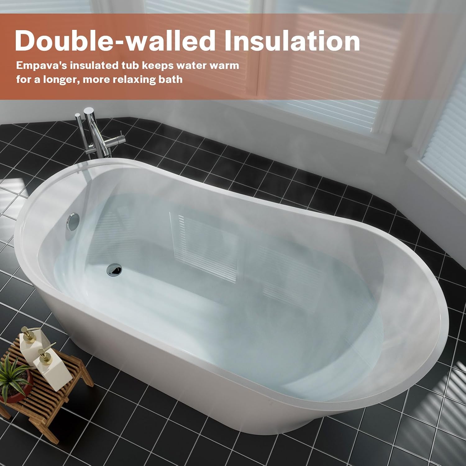 Empava 67 Inch Freestanding Bathtub, Luxury Acrylic Soaking Tub, Modern Stand Alone Bathtubs