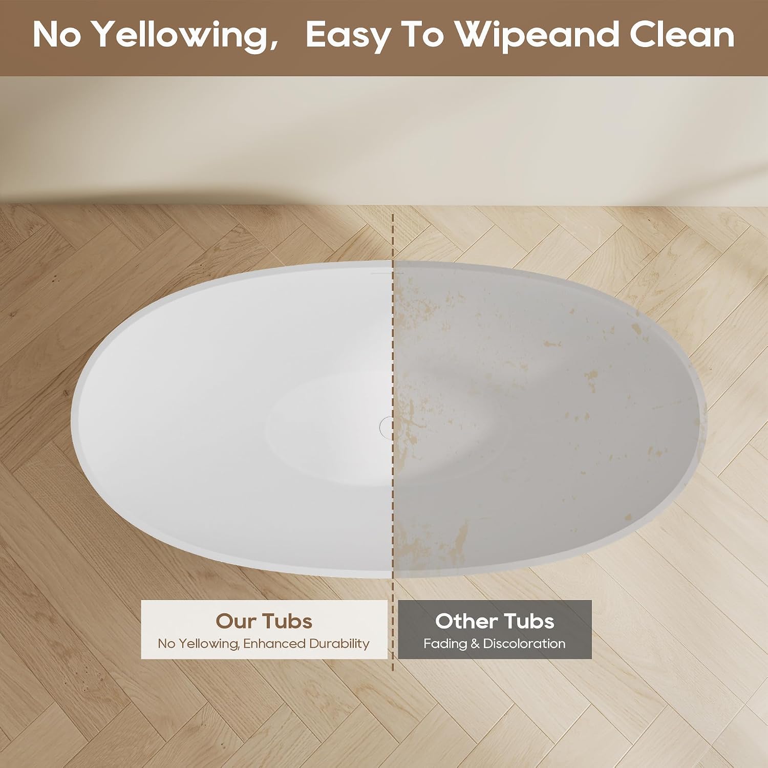 Oval 55' Freestanding Bathtub, Stone Resin Matte White | Solid Surface Stand Alone Bathtub, Modern Soaking Tub with Overflow and Pop-up Drain, cUPC Certified