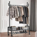 Clothes Rack With Storage Bottom Shelves And Coat/Hat Hooks,Garment Racks,Freestanding Rolling Clothes Organizer On Wheels For Hanging Clothes,For Bedroom Living Room(Black,60cm(23.6in))