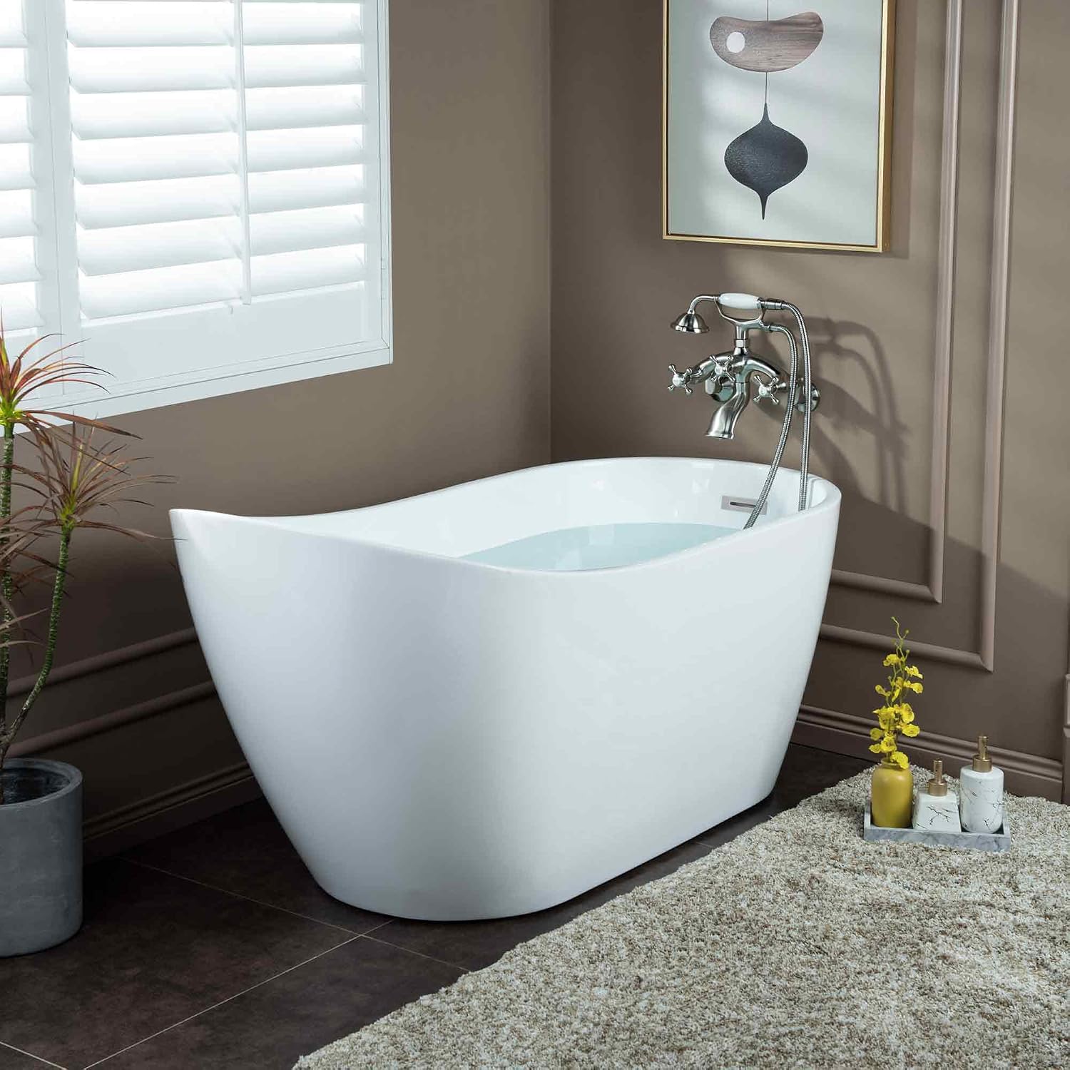 WOODBRIDGE 67' Acrylic Freestanding Bathtub Contemporary Soaking White Tub with Chrome Overflow and Drain