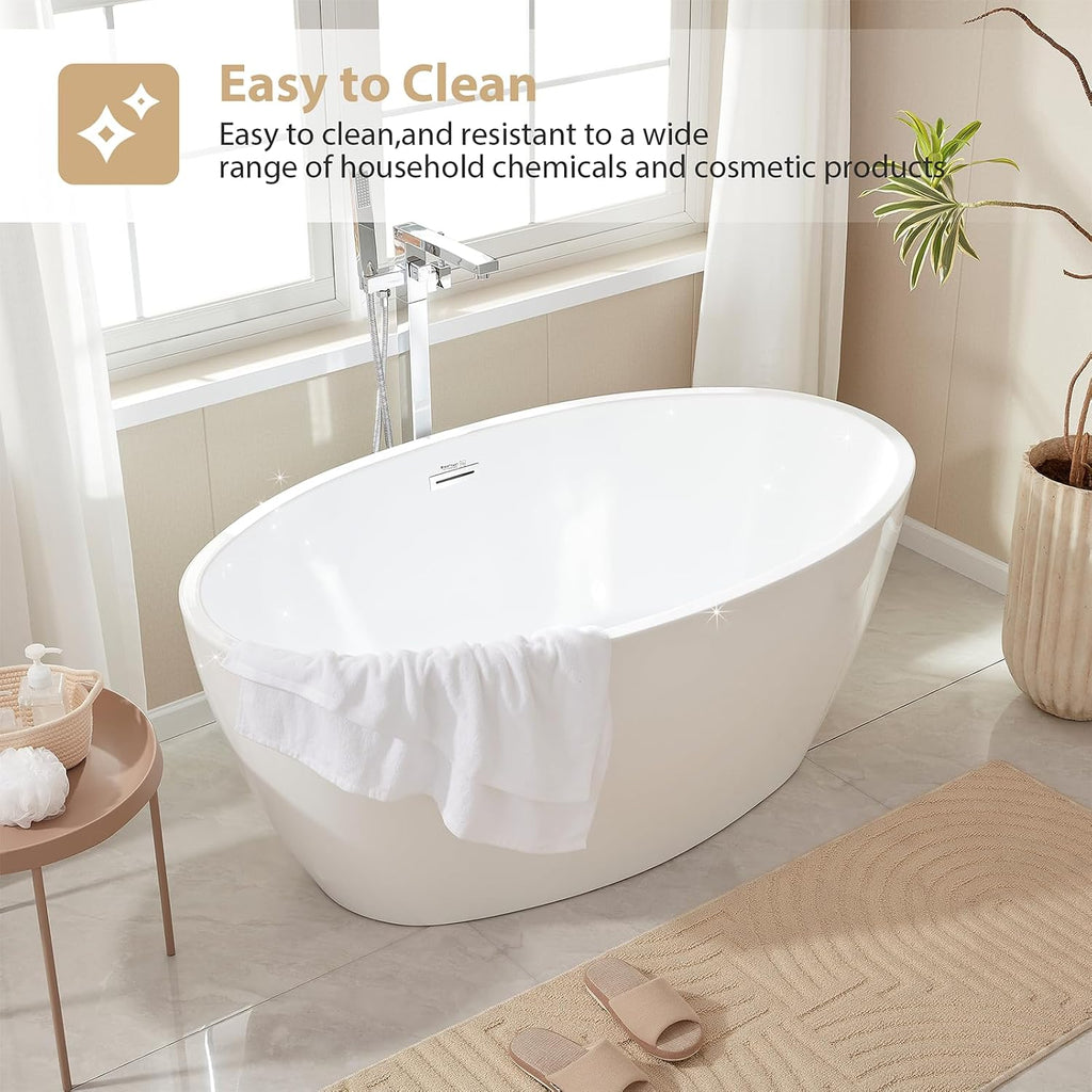 Vanity Art 69' X 40' Freestanding Bathtub | Home Improvement Bathtubs with Contemporary Design for Soaking and Bathing, Overflow and Pop-up Drain with UPC Certified, Acrylic, VA6834-L-TG