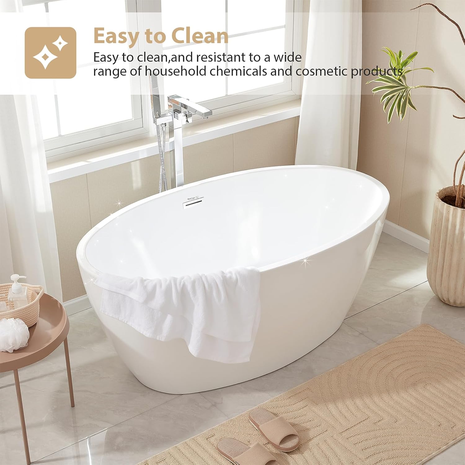 Vanity Art 69' X 40' Freestanding Bathtub | Home Improvement Bathtubs with Contemporary Design for Soaking and Bathing, Overflow and Pop-up Drain with UPC Certified, Acrylic, VA6834-L-TG