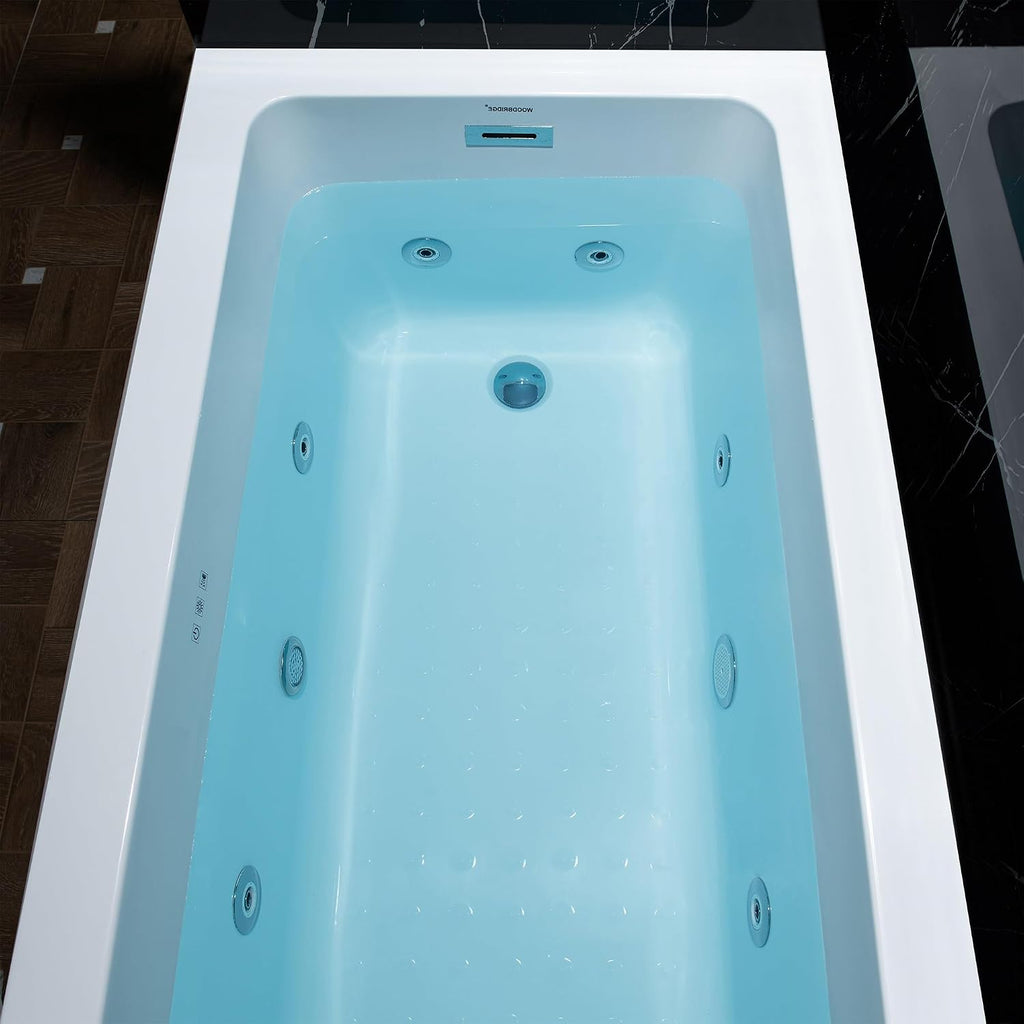 WOODBRIDGE 60' x 30' Alcove Acrylic Rectangular Whirlpool Heated Jetted Tub in White with Left Drain, Polished Chrome Finish, BS428-L-CH01