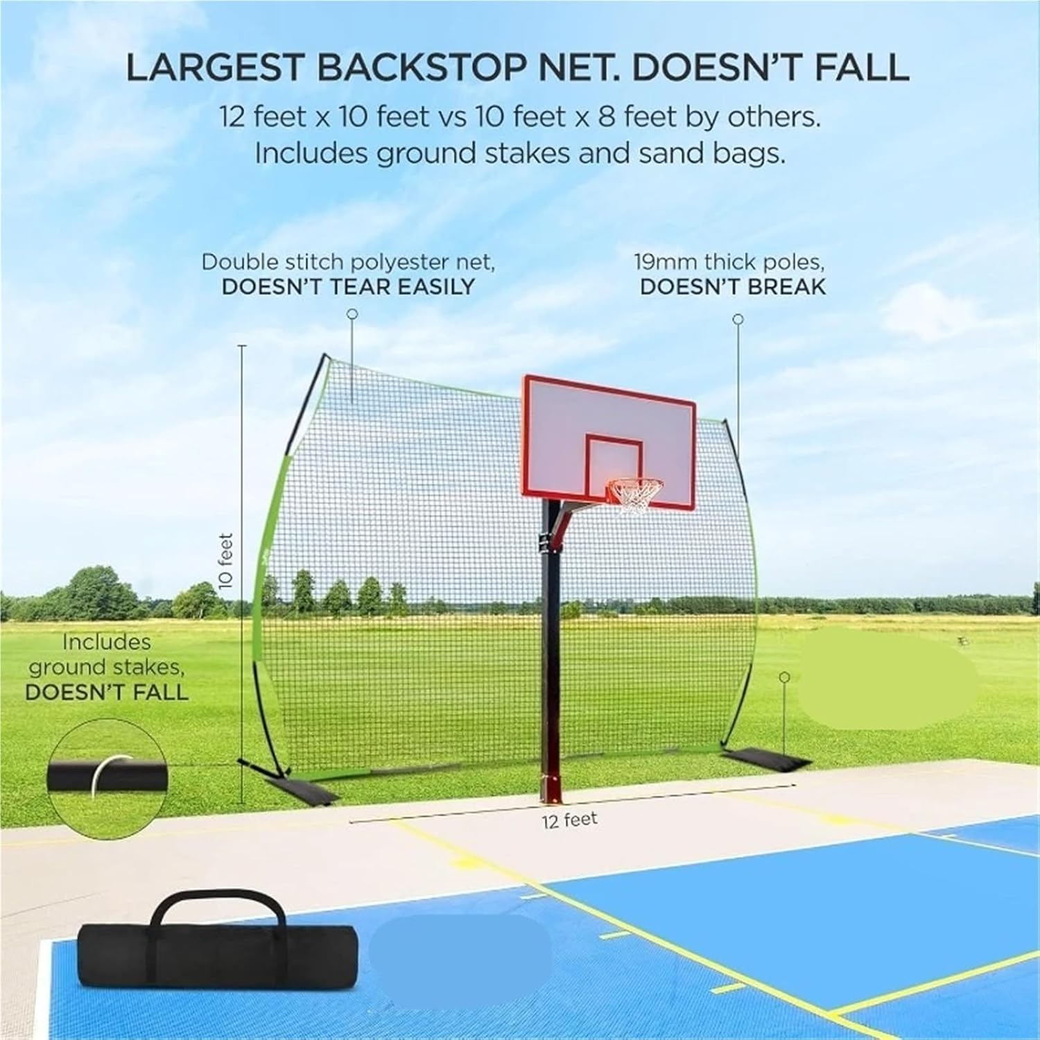 Basketball Net Catcher Basketball Backstop Net Basketball Barrier Nets for Backyard 12 x 10 ft Rebounder to Guard Rebound for Baseball, Softball, Lacrosse, Soccer, Basketba