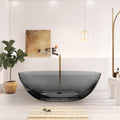 71' Premium Solid Surface Freestanding Bathtubs, Upgraded Transparent Dark Grey Oval Resin Soaking Tub with Pop-up Drain