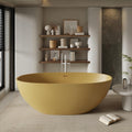 68' Edeyeu Freestanding Bathtub - Oval Deep Soaking Tub with Engineered Stone Build, Ergonomic Backrest and Heat-Retaining Layers, Luxury Solid Surface Bathtub for Modern Bathrooms Orange