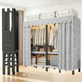 49.2in Foldable Heavy Duty Rolling Covered Metal Garment Rack on Lockable Wheels Large Capacity 360°Enclosed Portable Wardrobe Closet for Bedroom Hanging Clothes (D,Gray Cover, 125cm/49.2in)