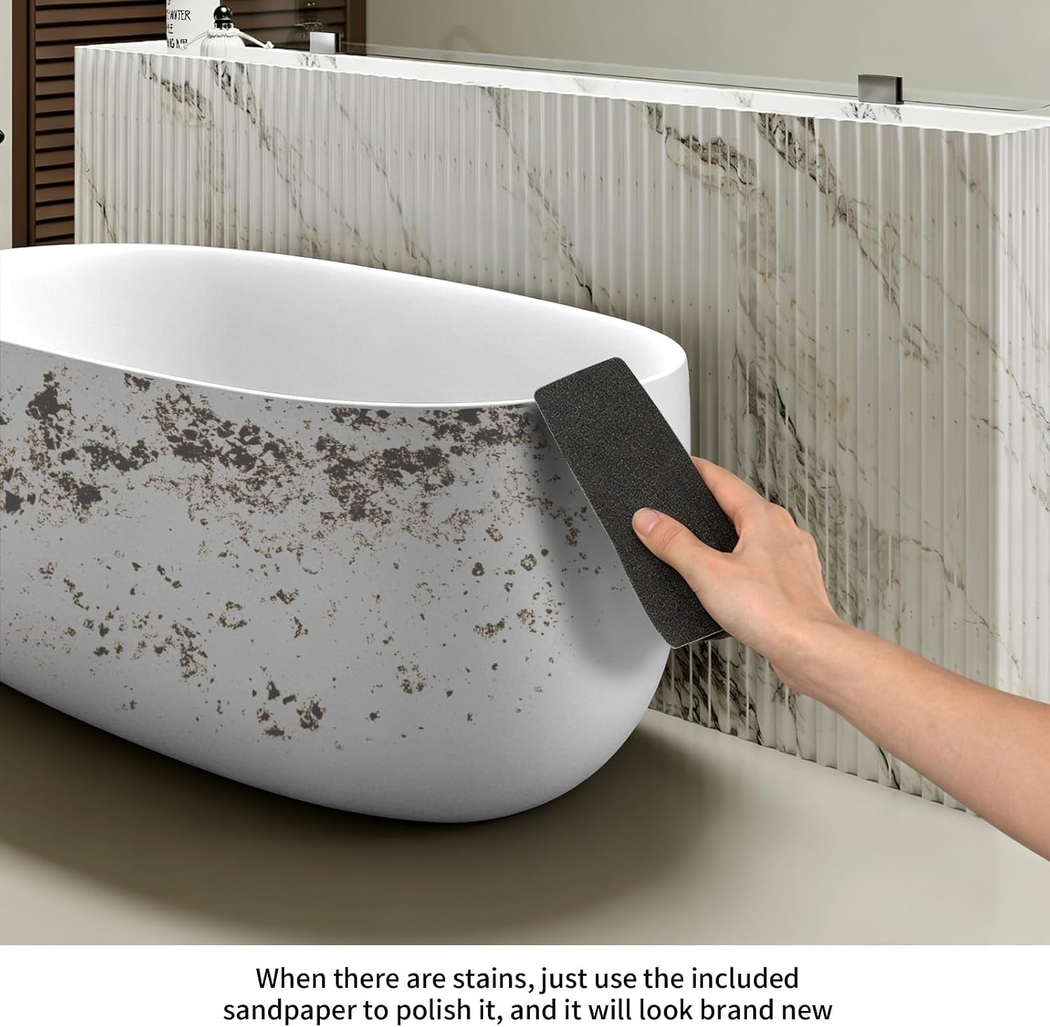 51' Stone Resin Freestanding Bathtub, Oval Shape Solid Surface Freestanding Tubs for Small Bathroom, Stand Alone Soaking Tubs with Integrated Slotted Overflow and Drain, Matte White
