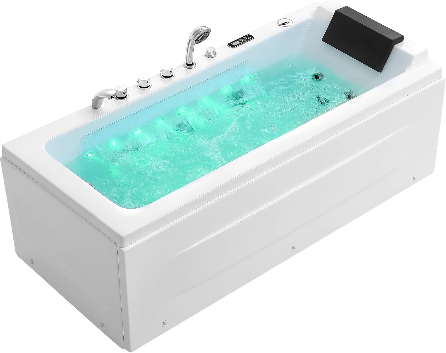 Empava Acrylic Whirlpool Bathtub, 67' Jetted Tub with Heater, Hydro Massage & Chromatherapy, White Modern Freestanding Jetted Air Bathtub