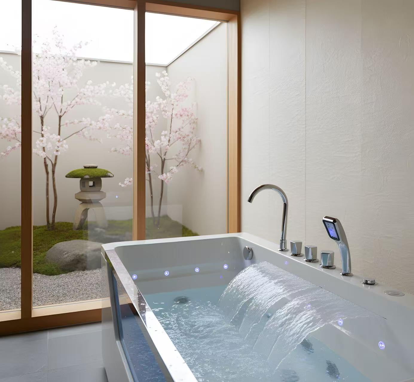67'L x 31.5'W Whirlpool Tub for Single Person, Massage Whirlpool Bathtub, Hydro Massage, Color-Changing LED Chromatherapy, Air Type Control Switch, 89 Gallons, 7 Jets, 3-Side Apron with Glass, White