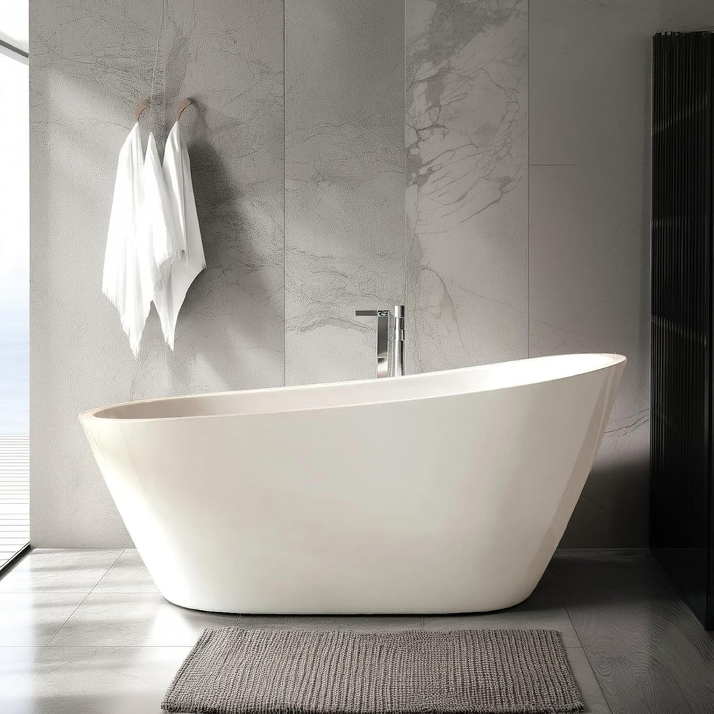 67' Acrylic Freestanding Bathtub, Special-Shaped Slipper Soaking Tub with Chrome Overflow & Pop-Up Drain, cUPC Certified Free Standing Tub for Bathrooms, Gloss White