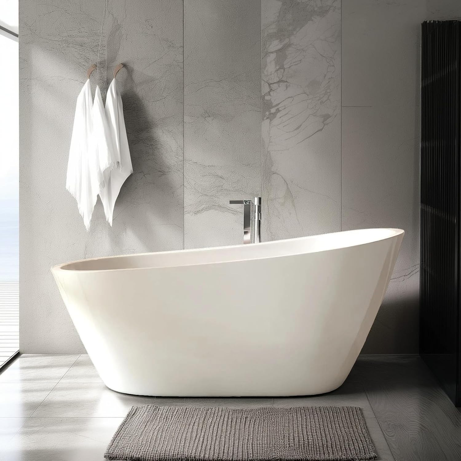 67' Acrylic Freestanding Bathtub, Special-Shaped Slipper Soaking Tub with Chrome Overflow & Pop-Up Drain, cUPC Certified Free Standing Tub for Bathrooms, Gloss White