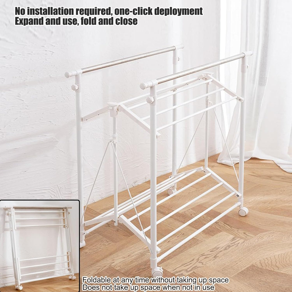 Clothes Drying Rack Foldable,Clothing Drying Rack 3-Tier Collapsible Four-Legged Clothing Rack,Free-Standing Large Drying Rack,Portable Garment Rack, for Laundry,Indoor, and Outdoor ( Color : White ,