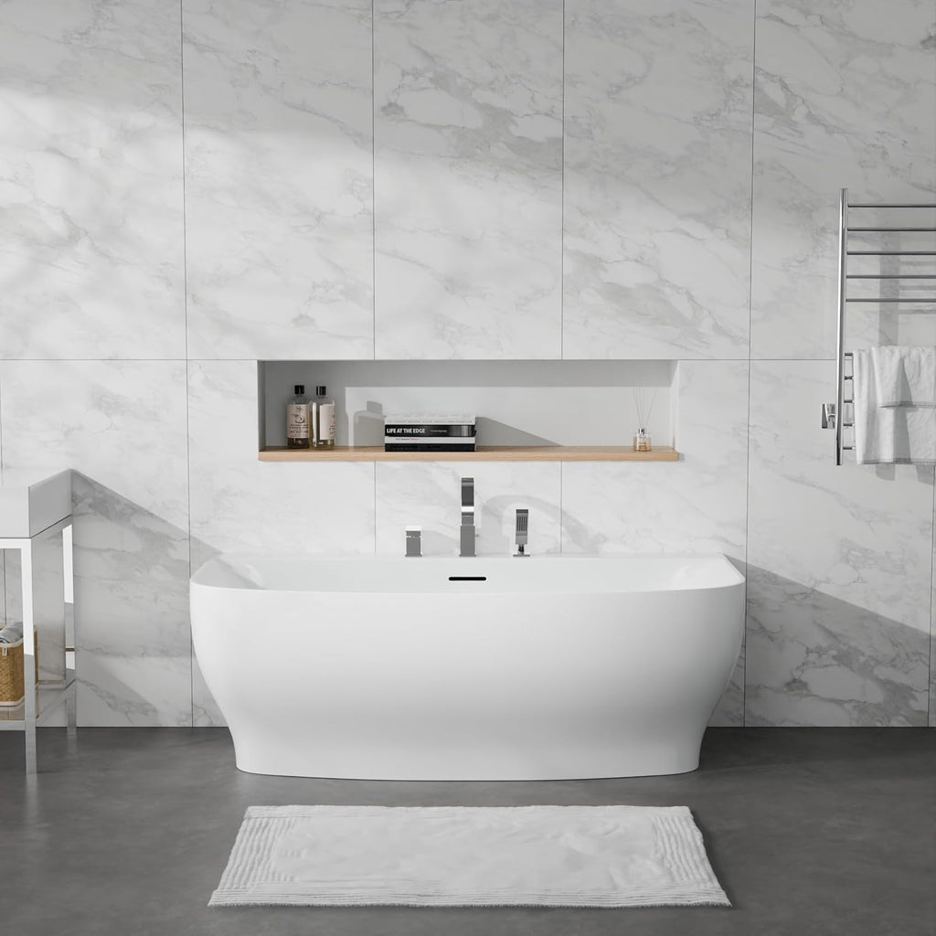 Bank Series 65 in. x 31 in. Flat Bottom Acrylic Freestanding Soaking Bathtub with Center Drain, Polished Chrome Faucet