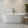 59 Inch Freestanding Bathtub, Acrylic Free Standing Tub 59 Inch – White Finish with Chrome Drain and Overflow, Ergonomic Soaking Design, Ideal Bathroom White 59 Inches Bathtub