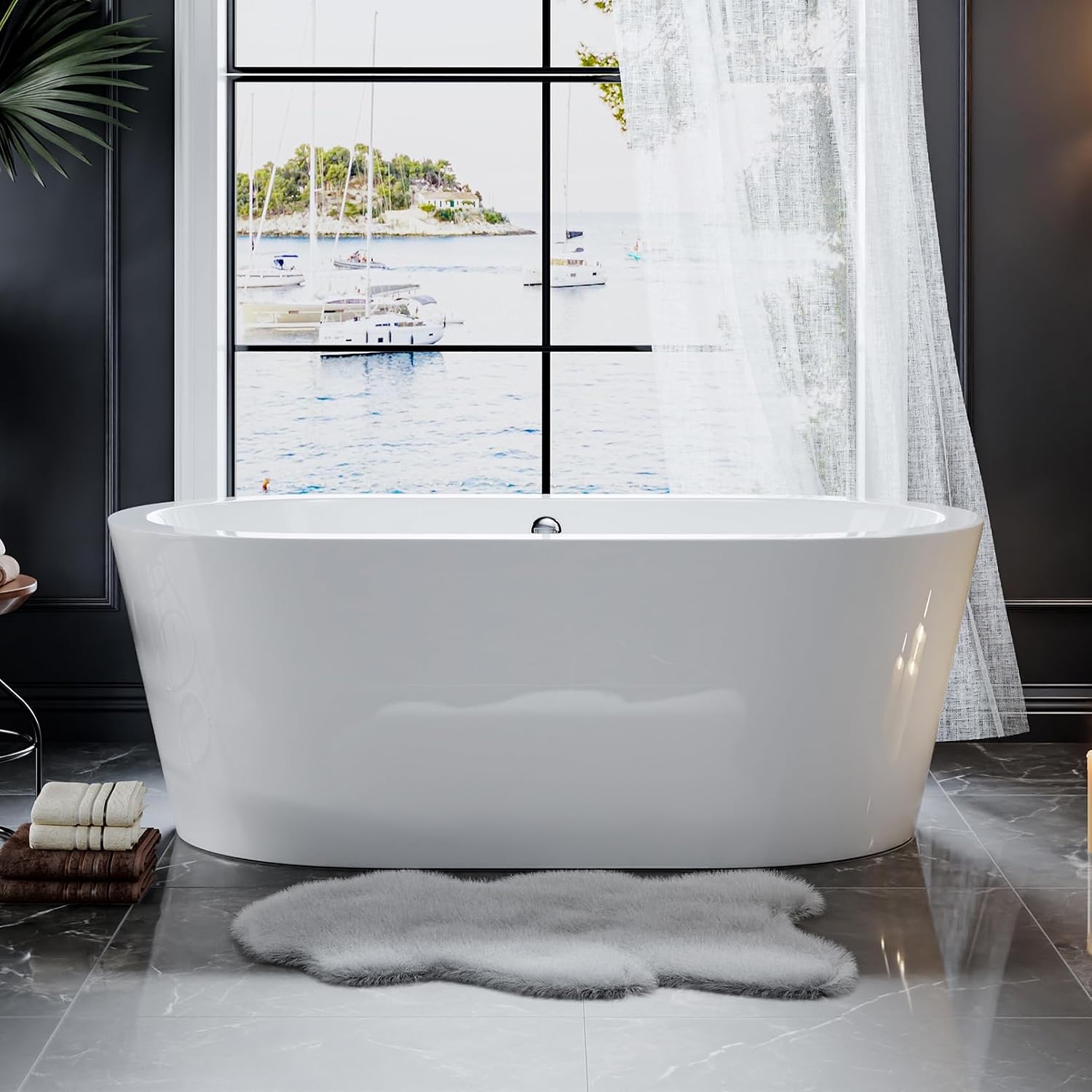 Empava Bathtub, 59' Soaking Tub, Acrylic Free Standing Tub with Center Drain and Overflow,Contemporary Design Bathtubs for Bathroom, cUPC Certified, Glossy White (Pack of 1)