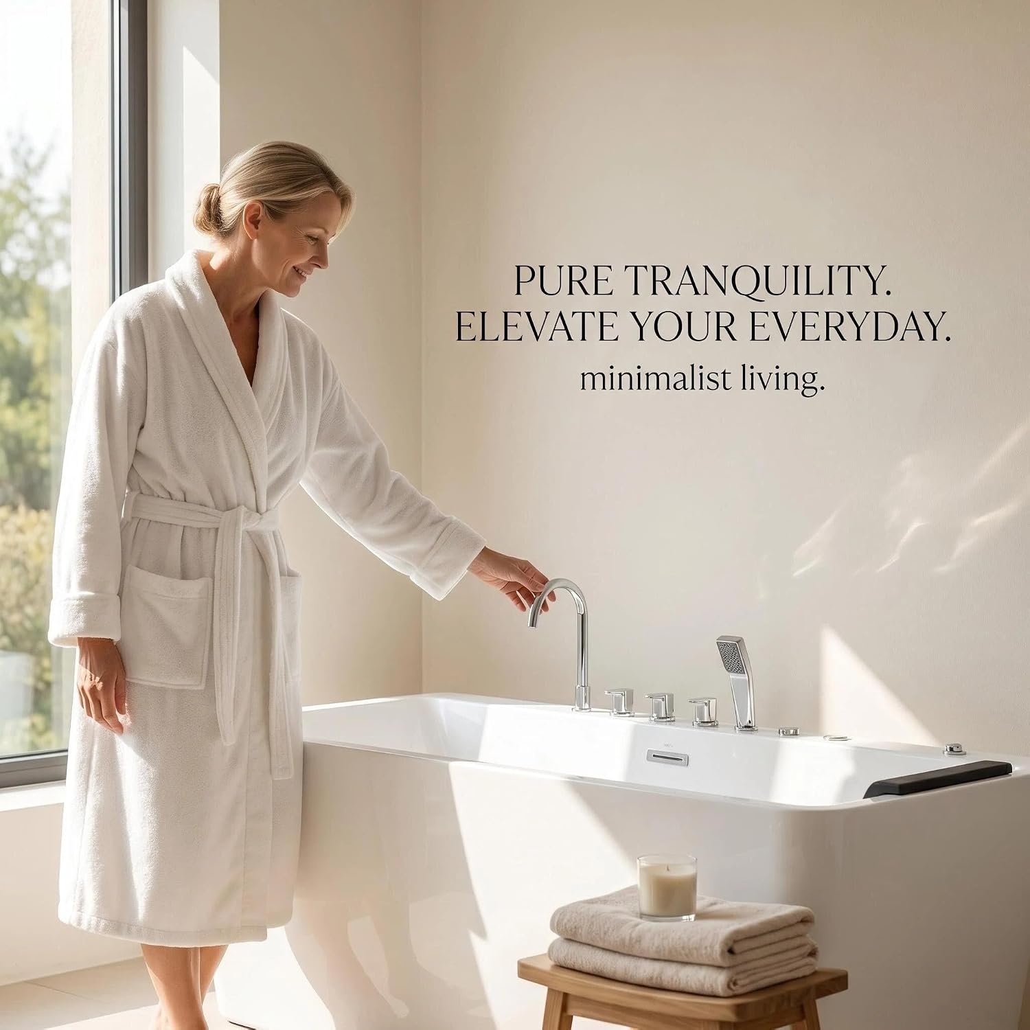 67'Acrylic Single Person Whirlpool Tub with Hydrotherapy Jets, LED Chromotherapy Lights, Soft Waterfall Spout, and 63-Gallon Capacity - Soaking Home Spa.