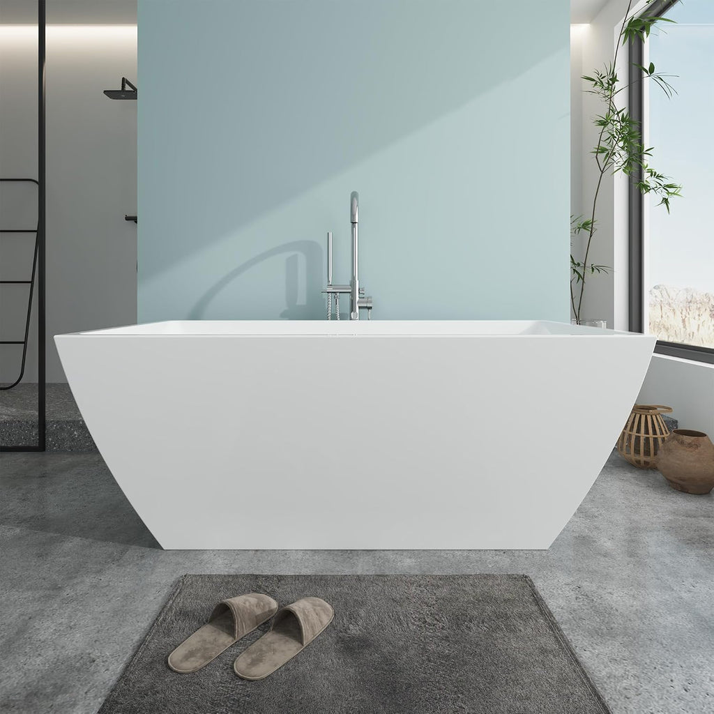 HomeBeyond 59 Inch Free Standing Bathtub | Acrylic Freestanding Soaking Tub deal for Spa-Like Baths, Modern Bathroom Stand Alone Tub Suitable for Couples, Singles, and Families, White