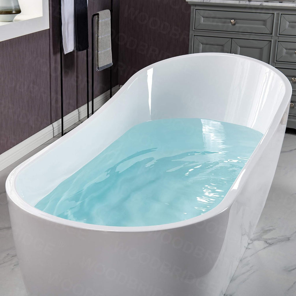 WOODBRIDGE 67'Freestanding White Acylic Soaking Bathtub with Brushed Gold Drain and Overflow,BTA1508 -BG-Drain &O