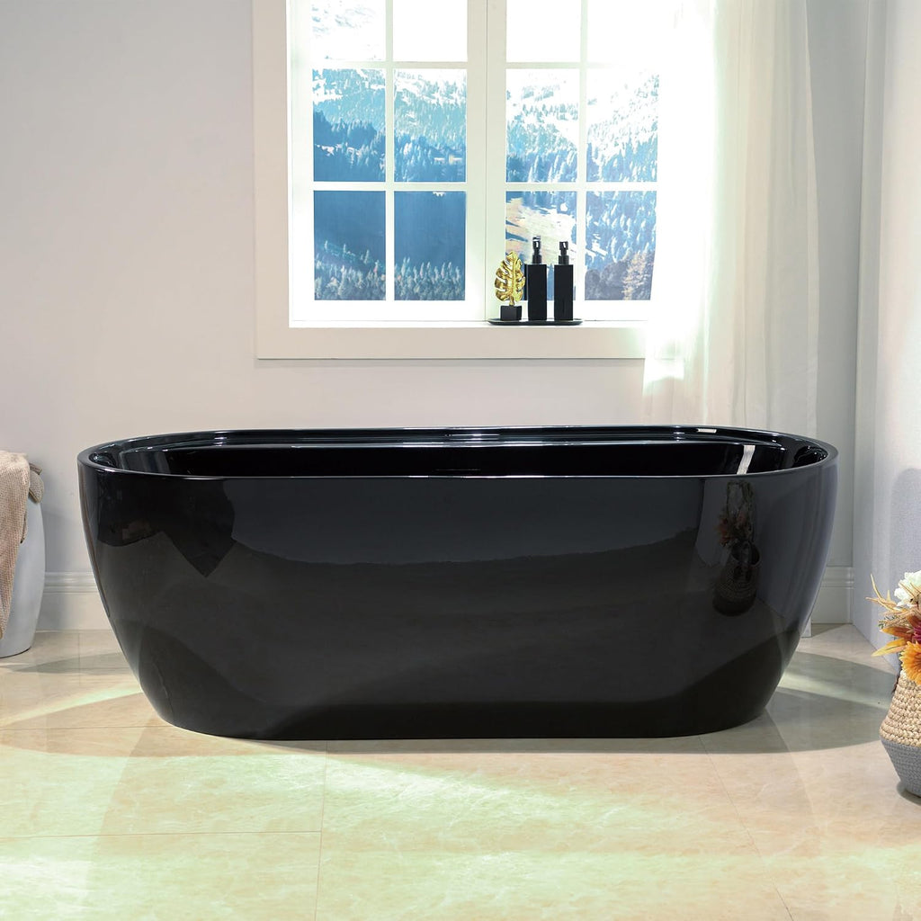 WOODBRIDGE 67' L x 31-1/2' W Freestanding Contemporary Acrylic Soaking Bathtub in Glossy Black Inside and Outside with Matte Black Drain & Overflow,B8863-MB