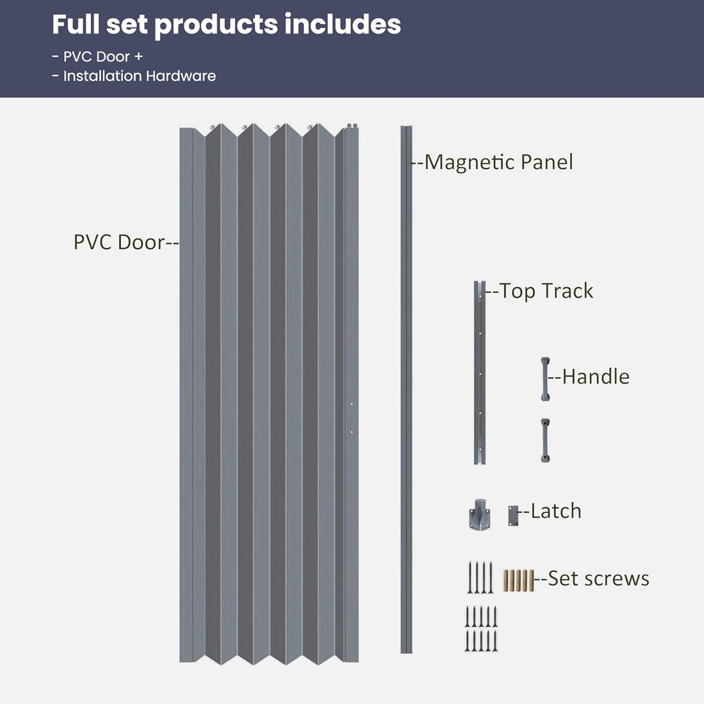 DIYHD 38X80in Interior Folding PVC Accordion Door,Grey,Include Door and Mounting Hardware,Handle,Latch,Folded Width 5-1/8'