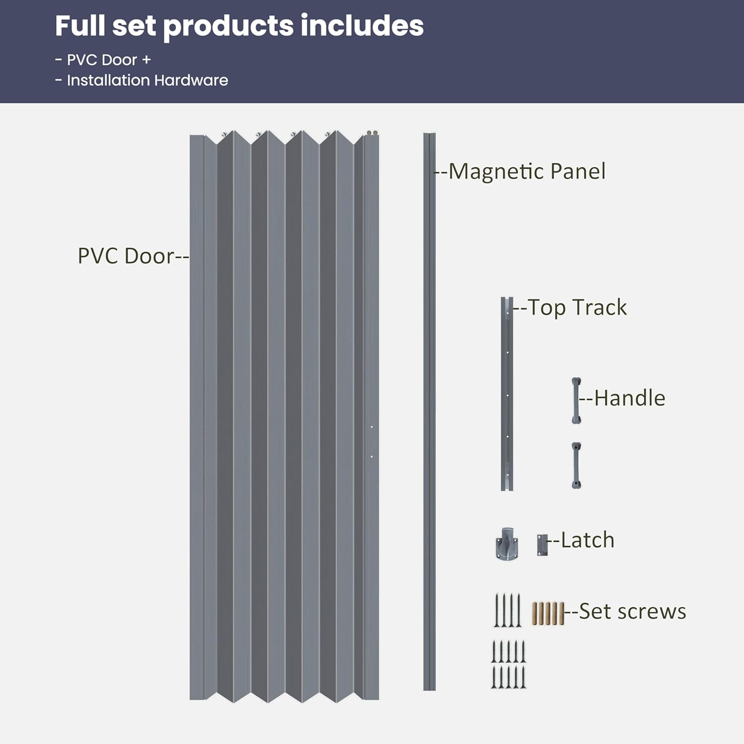 DIYHD 38X80in Interior Folding PVC Accordion Door,Grey,Include Door and Mounting Hardware,Handle,Latch,Folded Width 5-1/8'