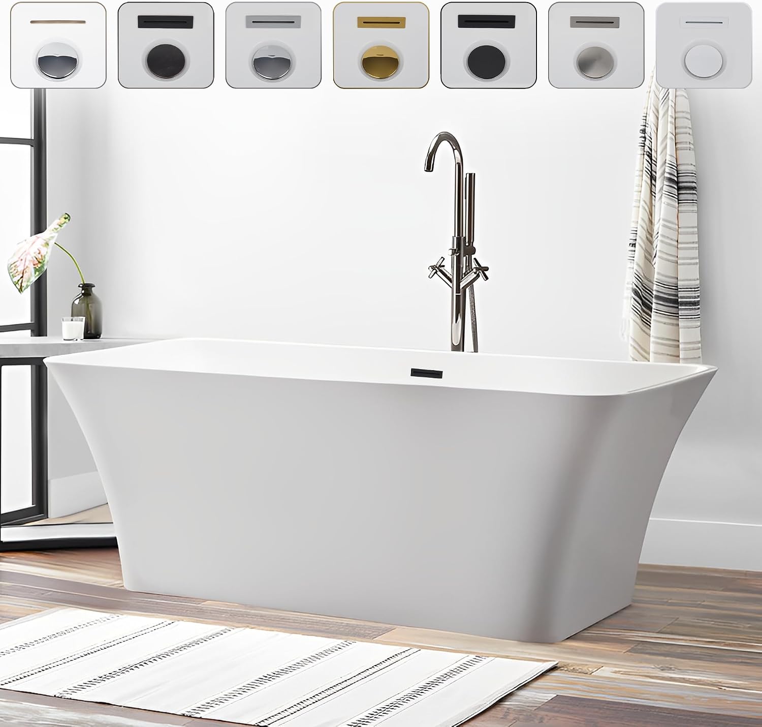 Vanity Art 67 X 29 Inch White Acrylic Freestanding Bathtub | Contemporary Design Soaking Tub with Pop-up Drain and Slotted Overflow Included, UPC Certified VA6820-ORB