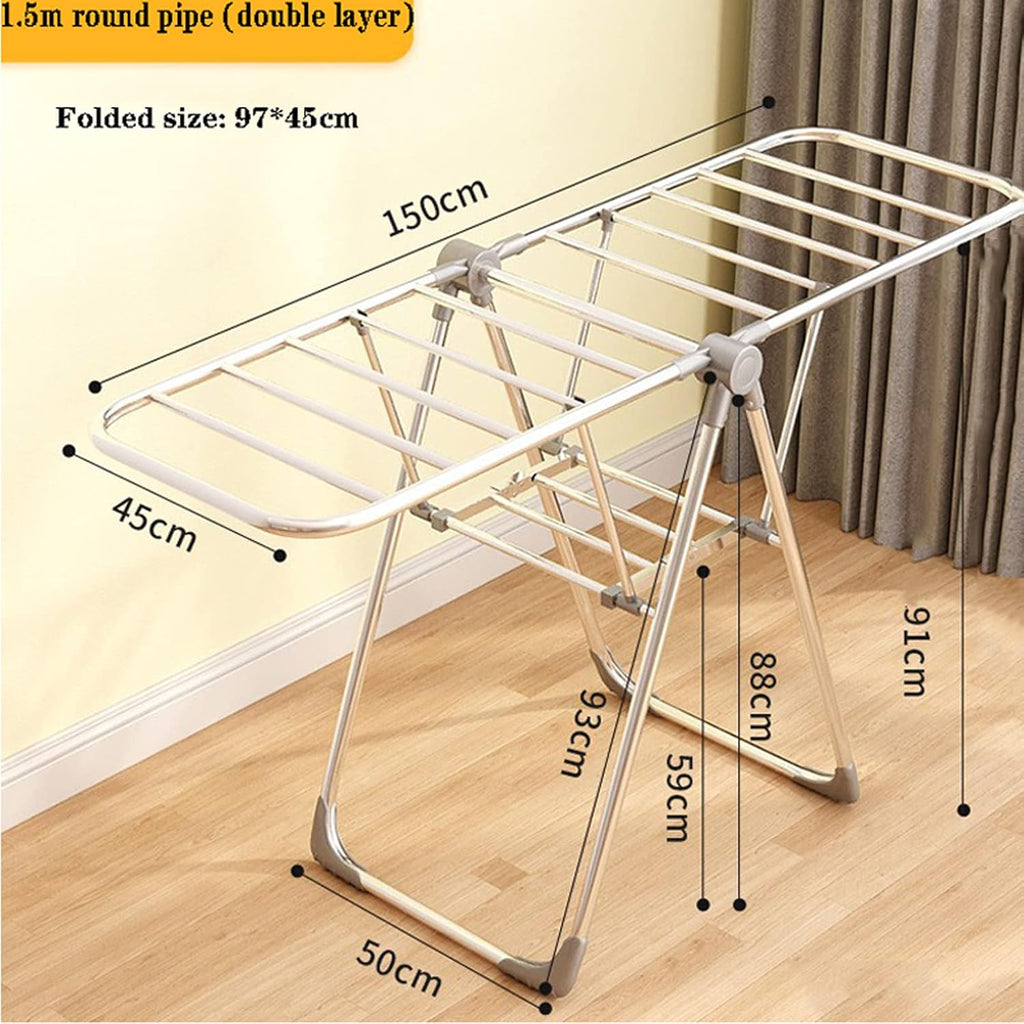 Standing Clothes Hanger, Drying Rack Clothing Foldable Small, Collapsible Garment Racks for Hanging Clothes, for for Bed Linen, Clothing, Socks, Scarves Coat Rack Stand (150cm)