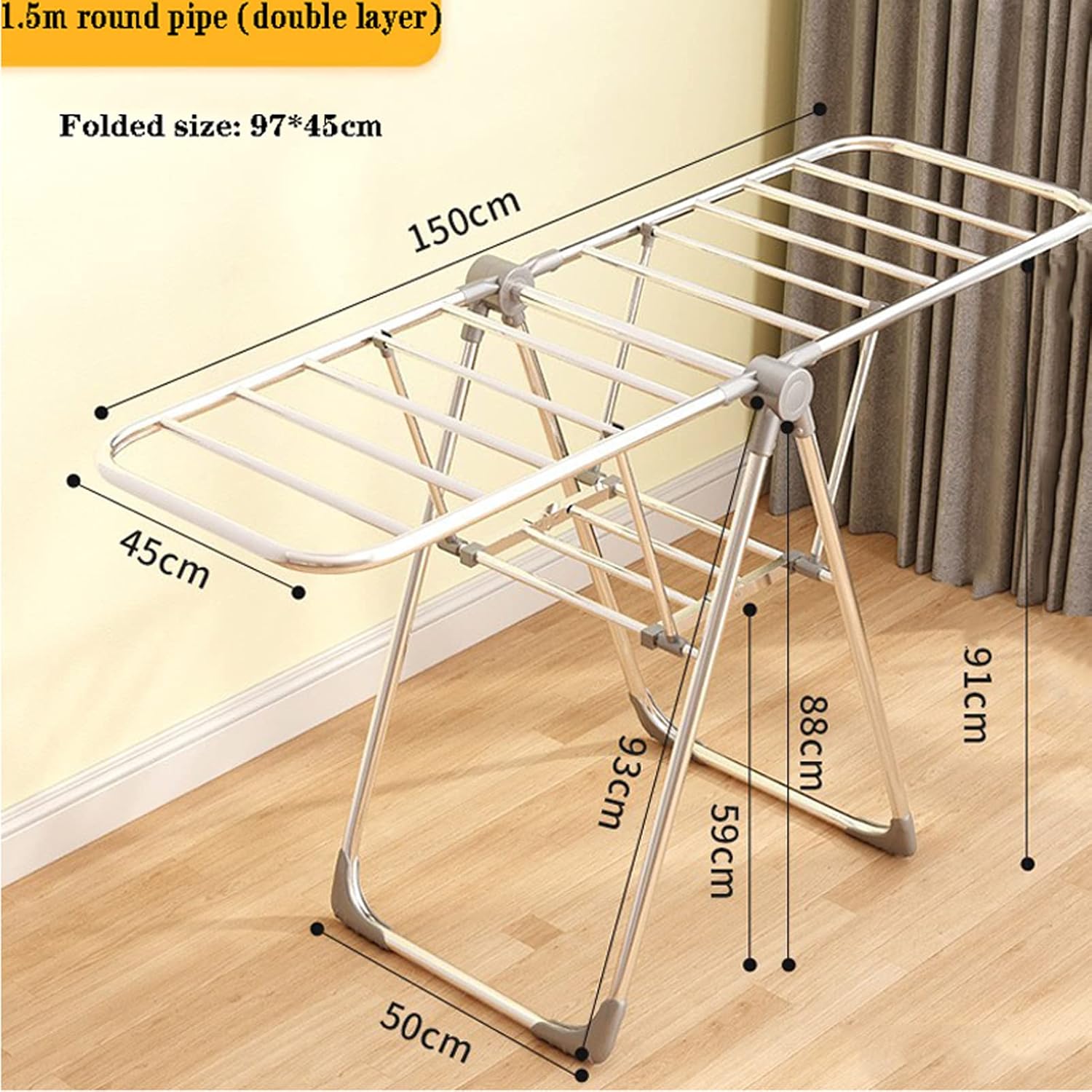 Standing Clothes Hanger, Drying Rack Clothing Foldable Small, Collapsible Garment Racks for Hanging Clothes, for for Bed Linen, Clothing, Socks, Scarves Coat Rack Stand (150cm)