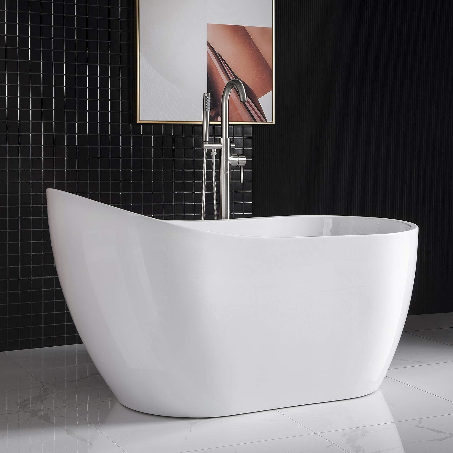 WOODBRIDGE BTA1507 BN 54' Acrylic Freestanding Bathtub Contemporary Soaking Tub Overflow and Drain BTA1507-B,with Brushed Nickel Faucet F0001, White (BTA1507 BN+F0001)