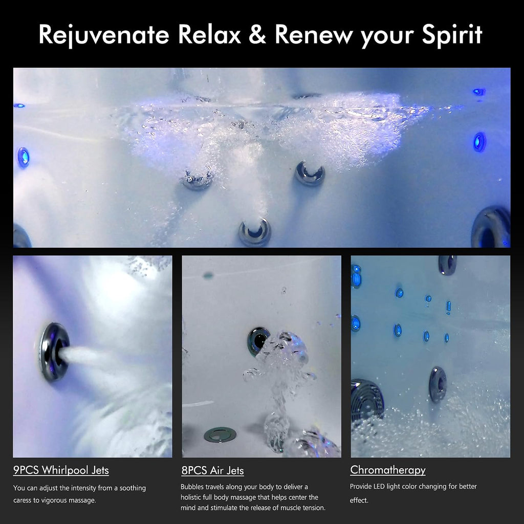Empava Acrylic Whirlpool Bathtub, 67' Jetted Tub with Heater, Hydro Massage & Chromatherapy, White Modern Freestanding Jetted Air Bathtub