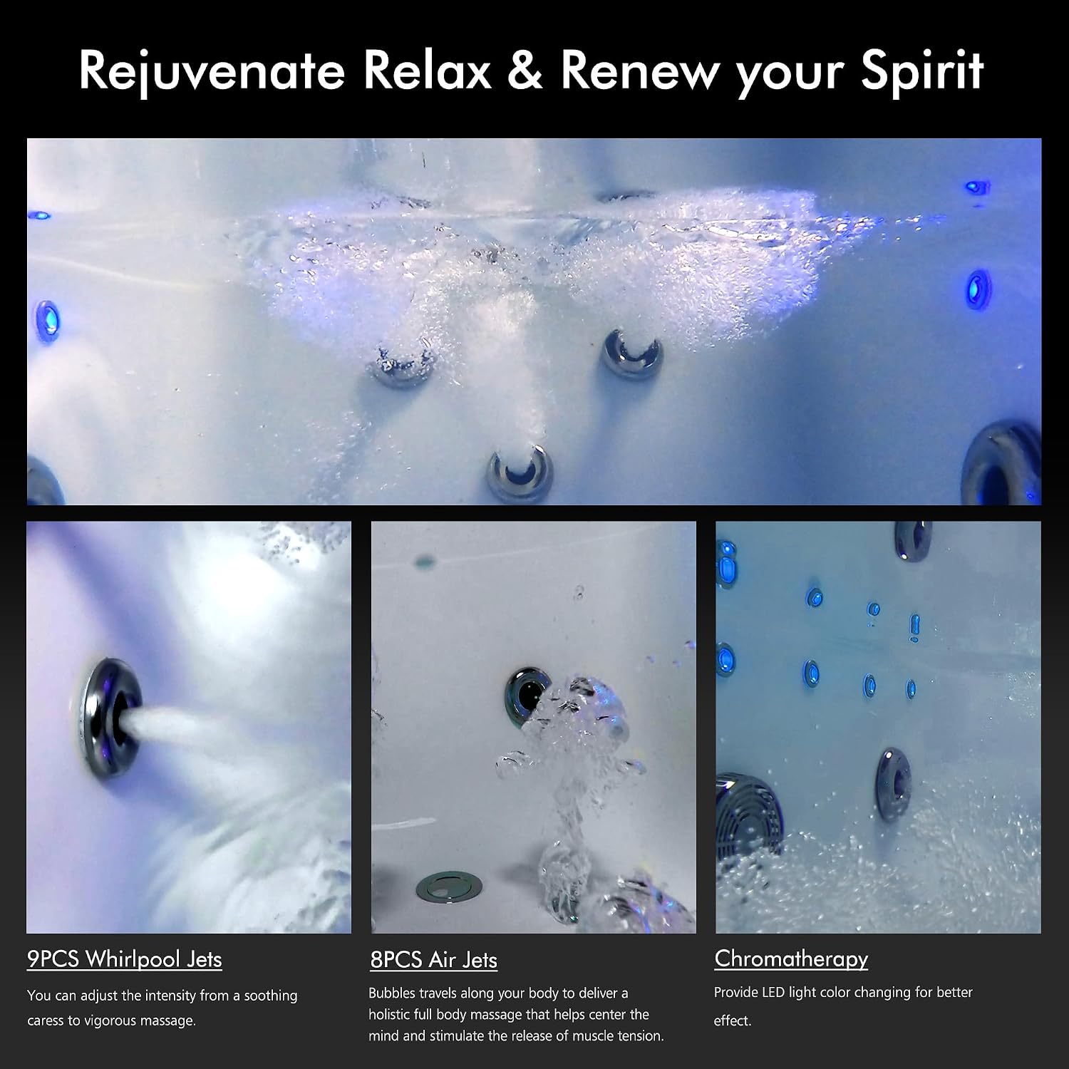 Empava Acrylic Whirlpool Bathtub, 67' Jetted Tub with Heater, Hydro Massage & Chromatherapy, White Modern Freestanding Jetted Air Bathtub
