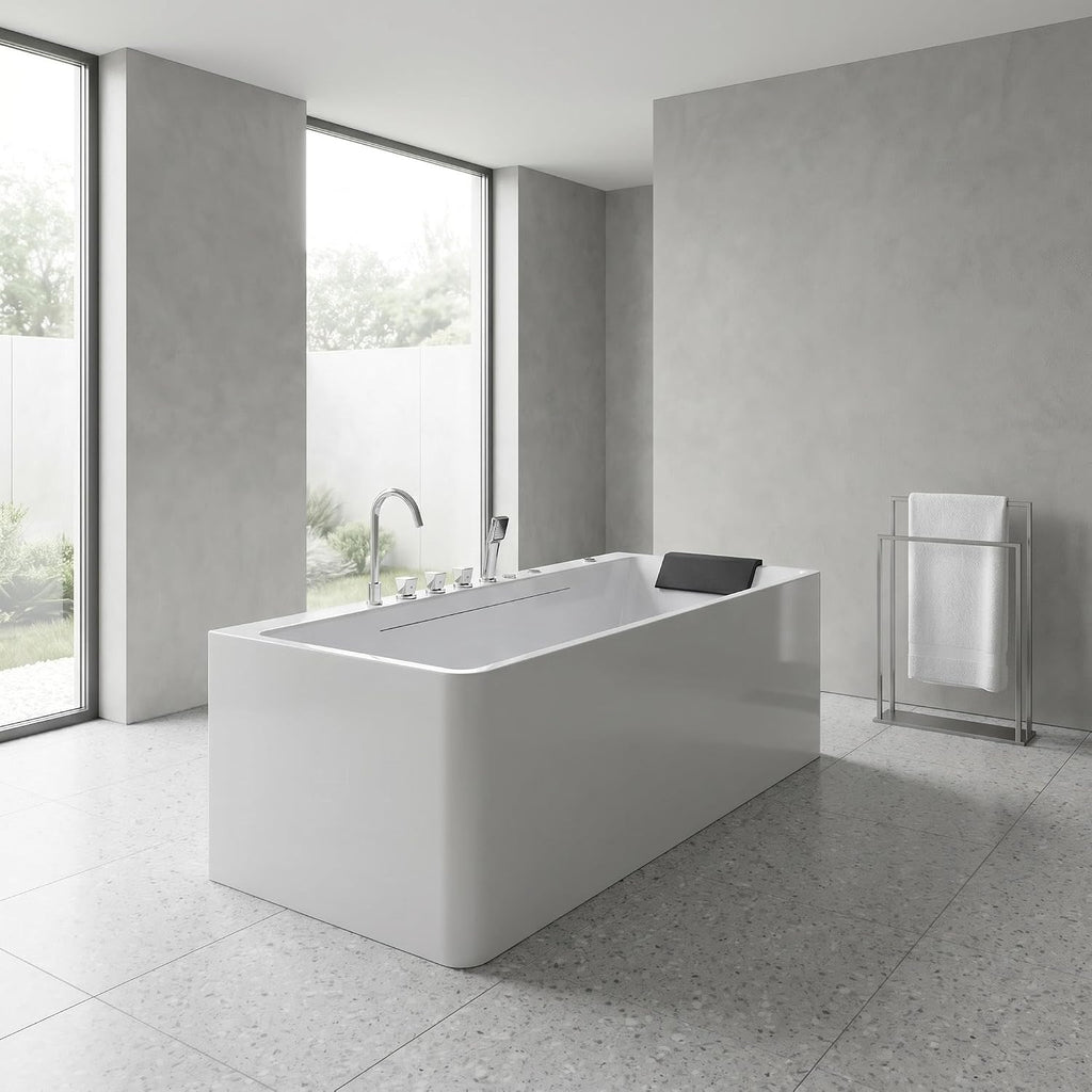 67'Acrylic Single Person Whirlpool Tub with Hydrotherapy Jets, LED Chromotherapy Lights, Soft Waterfall Spout, and 63-Gallon Capacity - Soaking Home Spa.