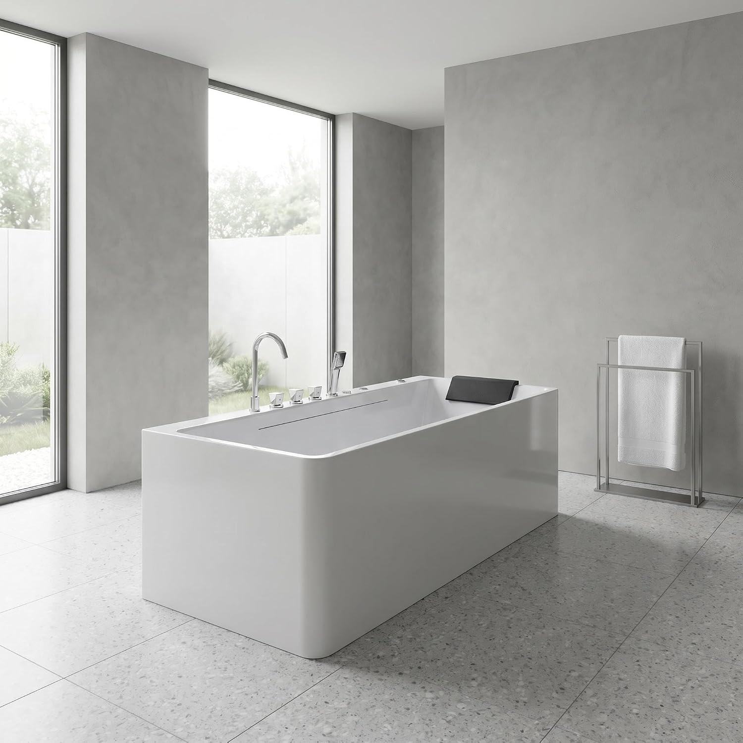 67'Acrylic Single Person Whirlpool Tub with Hydrotherapy Jets, LED Chromotherapy Lights, Soft Waterfall Spout, and 63-Gallon Capacity - Soaking Home Spa.