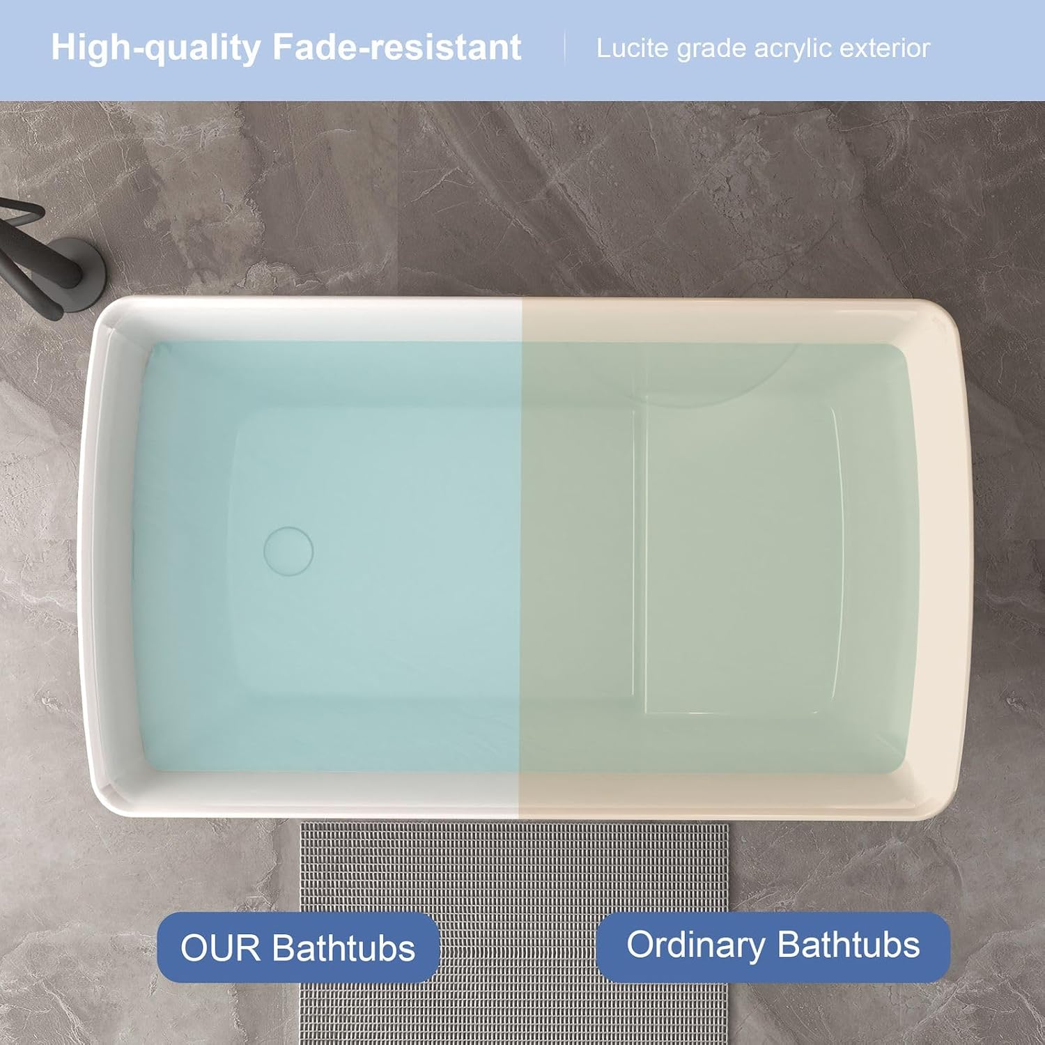 47' Acrylic Freestanding Bathtub with Seat, Square-Shape Japanese Soaking Tub, Stand Alone Bathtub with Chrome Overflow & Drain for Bathroom, Gloss White