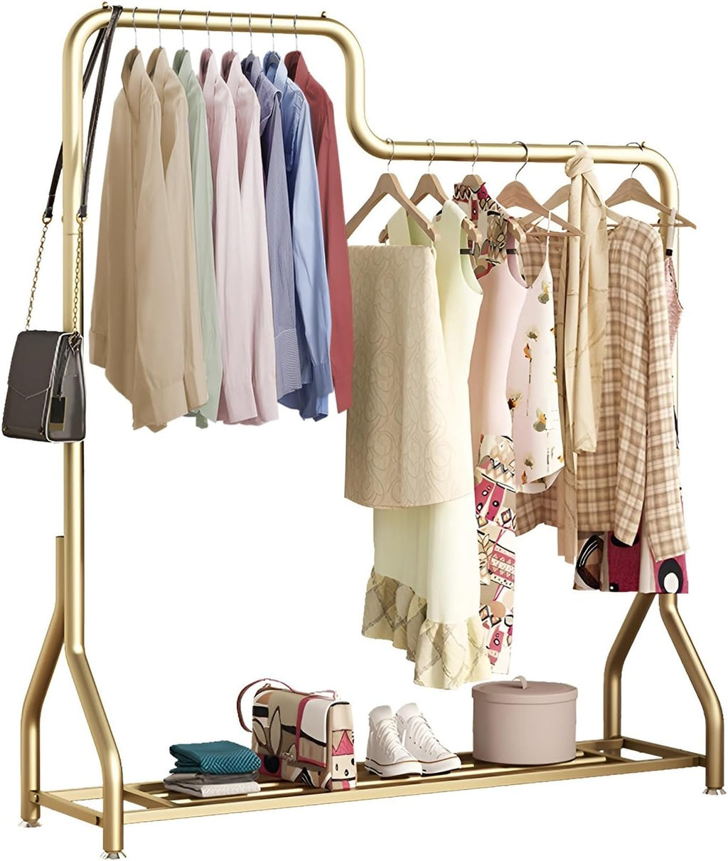Fashion Freestanding Garment Rack Heavy-Duty Gold Clothing Rack with Shelf for Hanging Clothes, Garments and Coats(100 x 40 x160 cm)