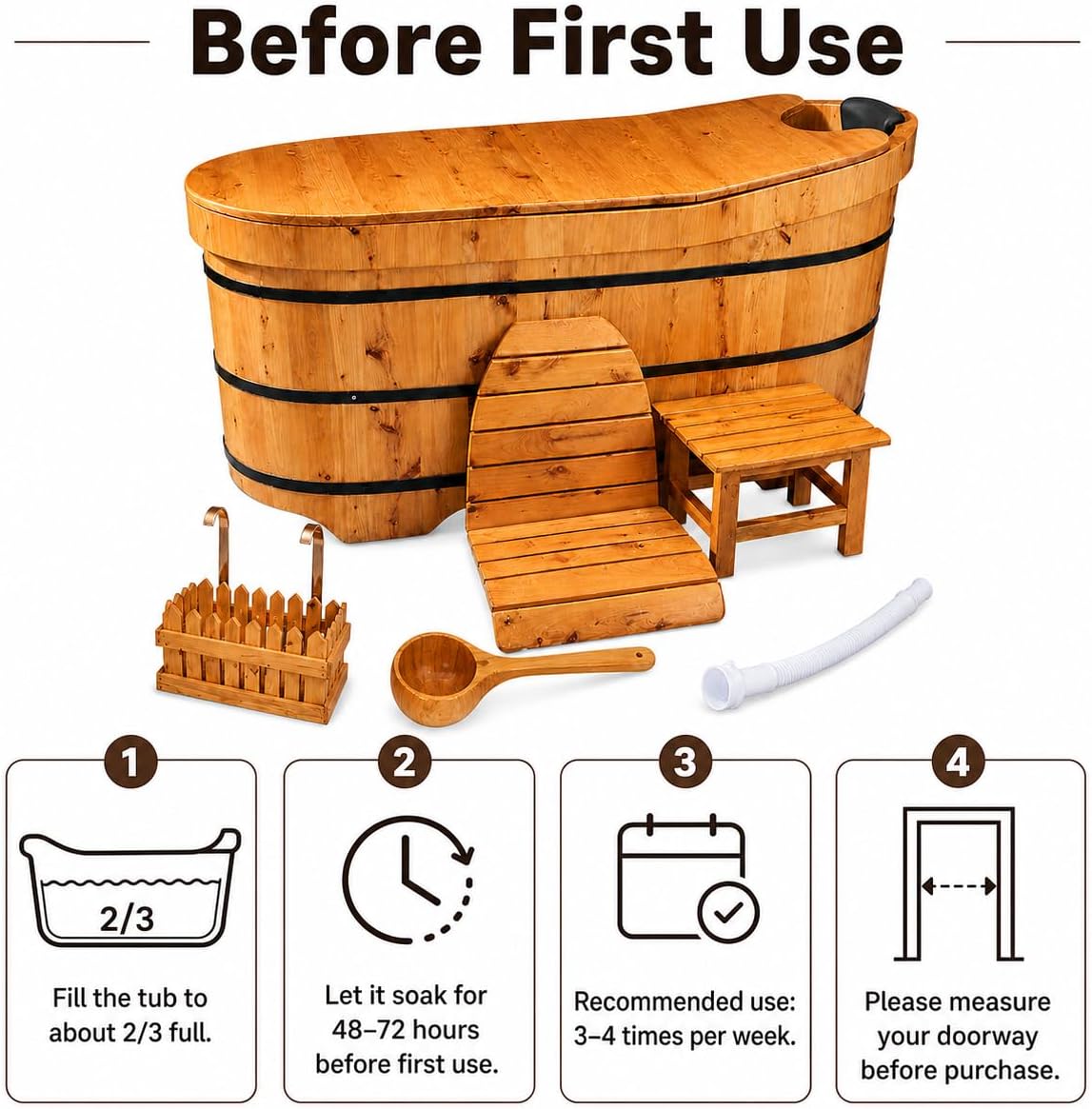 Multiple Sizes Soaking Tub Cedar Wood To Make An Adult Wooden Bathtub With Multiple Accessories To Combine Bathing Japanese Wooden Bathtubs (Natural Wood Color - Standard Package, 47.24 IN)