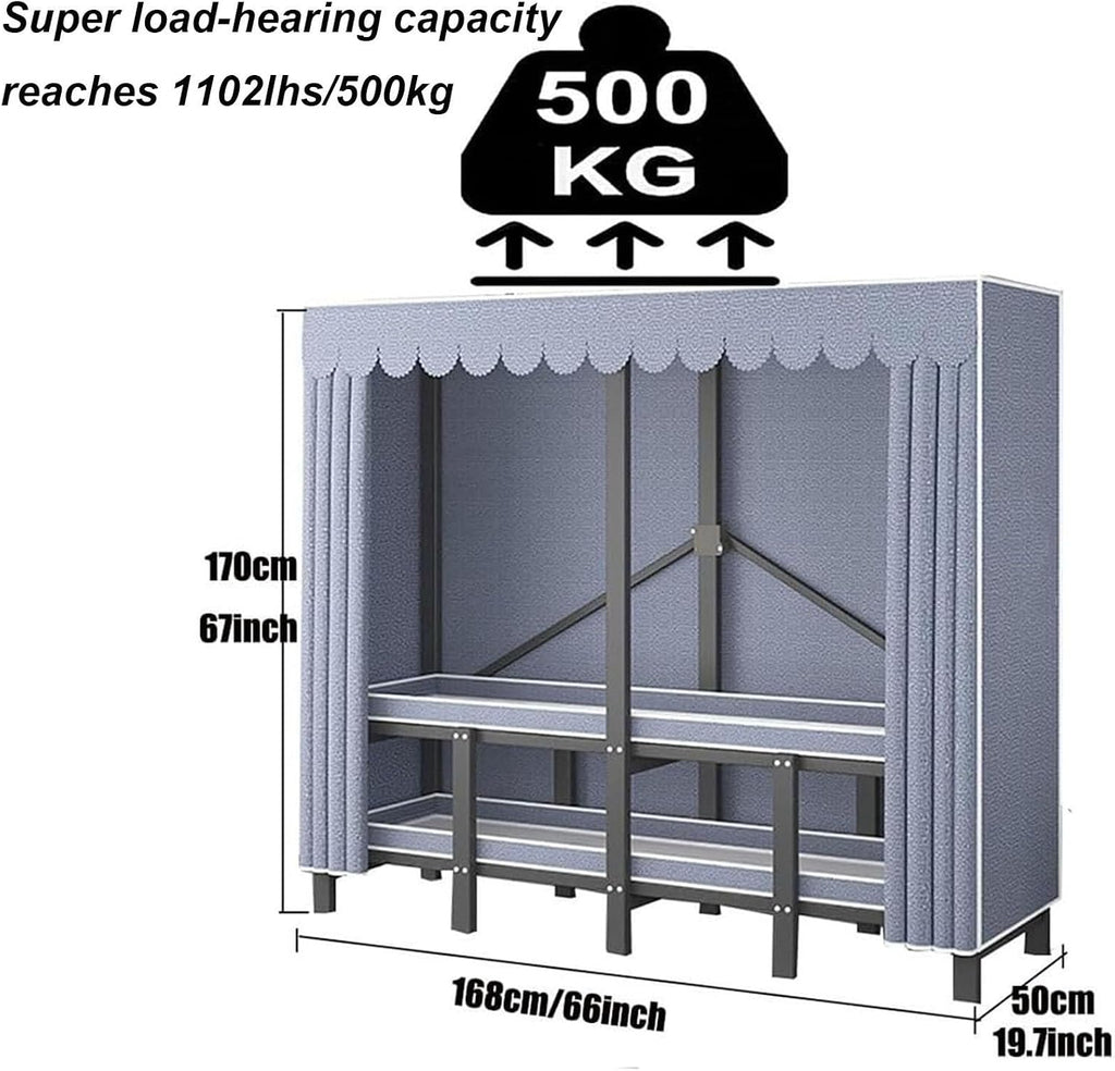 Portable Closet, Free Standing Clothing Rack with Shelf Foldable Design Garment Rack with Grey Cover Clothing Storage Rack for Bedroom Wardrobe, Heavy-duty Portable Closet Load 1100lb(66inch/168cmx19.