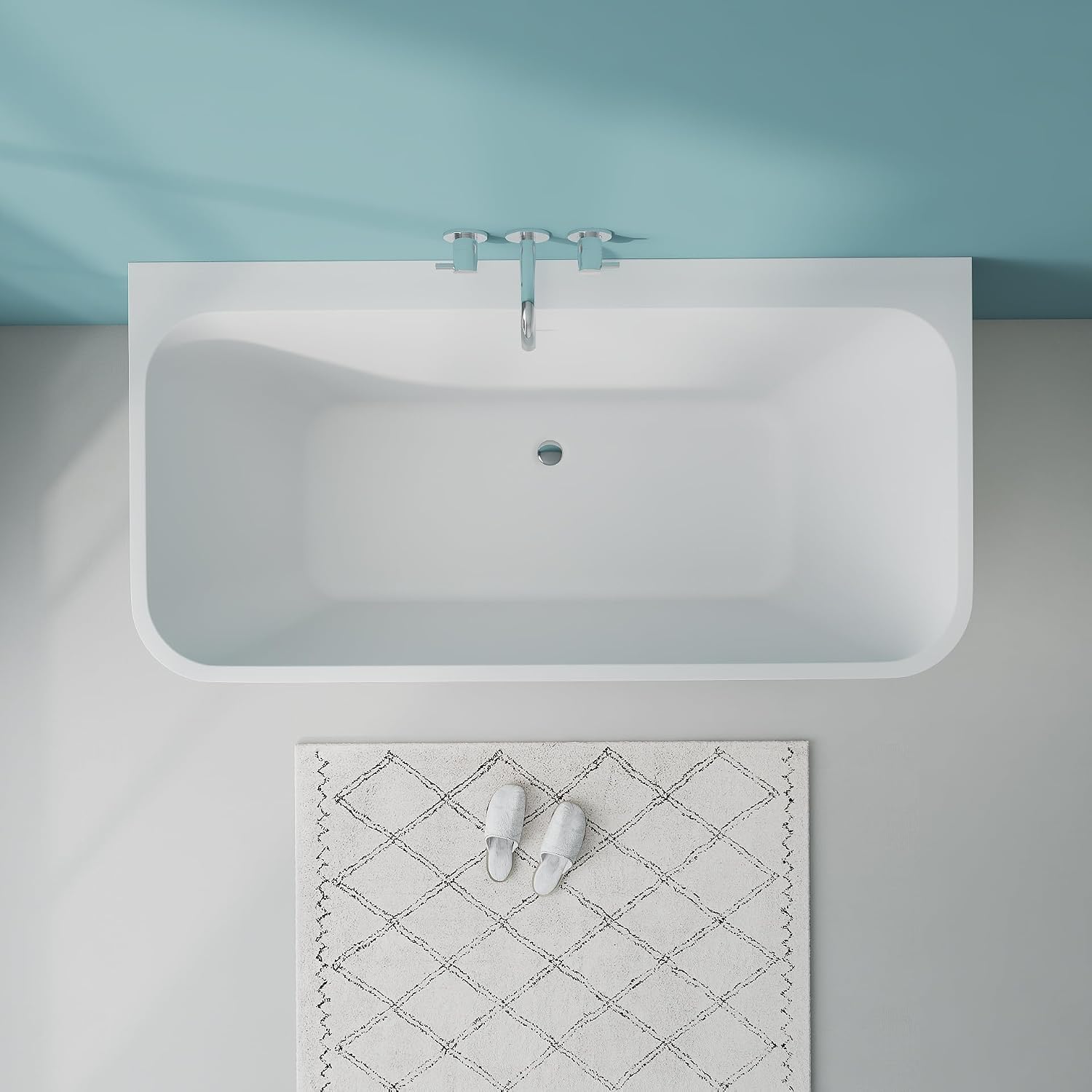59' Modern Stand Alone Free Standing Bathtubs, White Acrylic Tub | Upgraded Square Soaking Bathroom Tub with CUPC Drain