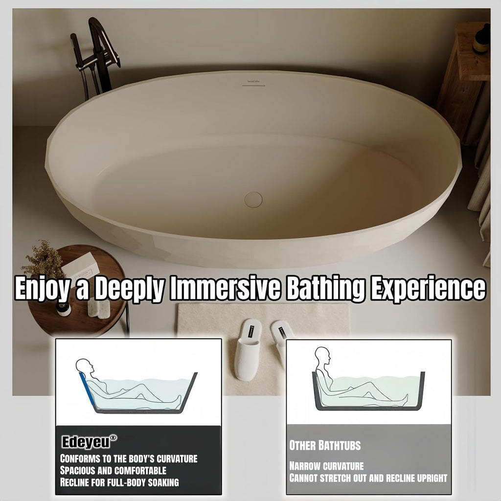 68' Edeyeu Freestanding Bathtub - Extra Deep PMMA Solid Surface Soaking Tub, Modern Free Standing Bathtub, Luxury Stand Alone Soaker Tub Suitable For Apartments, Villas, and Hotels Pink