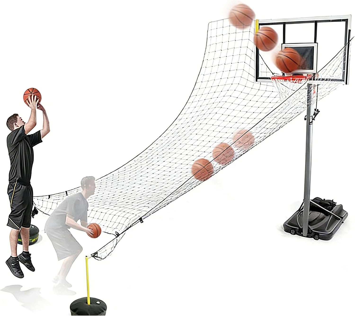 Basketball Return System with Adjustable Height & Angle - Portable Hoop Mounted Net Catcher, Ideal for Practicing Shots from Different Positions