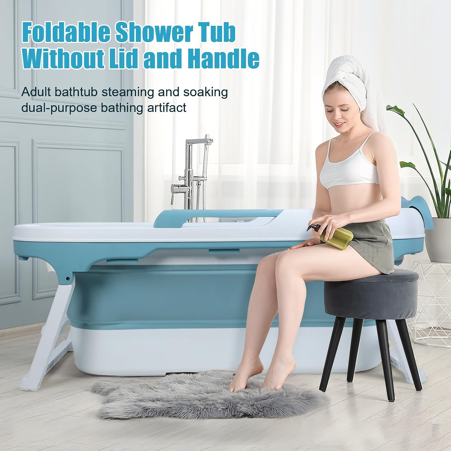 Portable Bathtub Portable Bath Tubs Adult, Large Collapsible Bathtub for Shower, Ice Bath, Soaking Tub, Freestanding Bathtubs with Massage Board, Portable Camping Shower Blue Blue