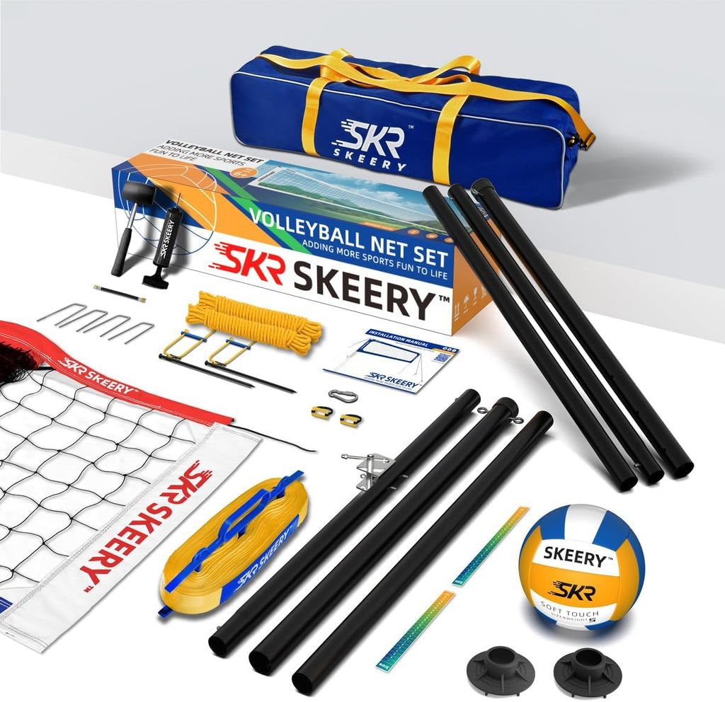 SKEERY Outdoor Heavy Duty Volleyball Net Set, Anti-Sag Design, Adjustable Aluminum Poles, Portable Volleyball Net for Backyard,Grass and Beach