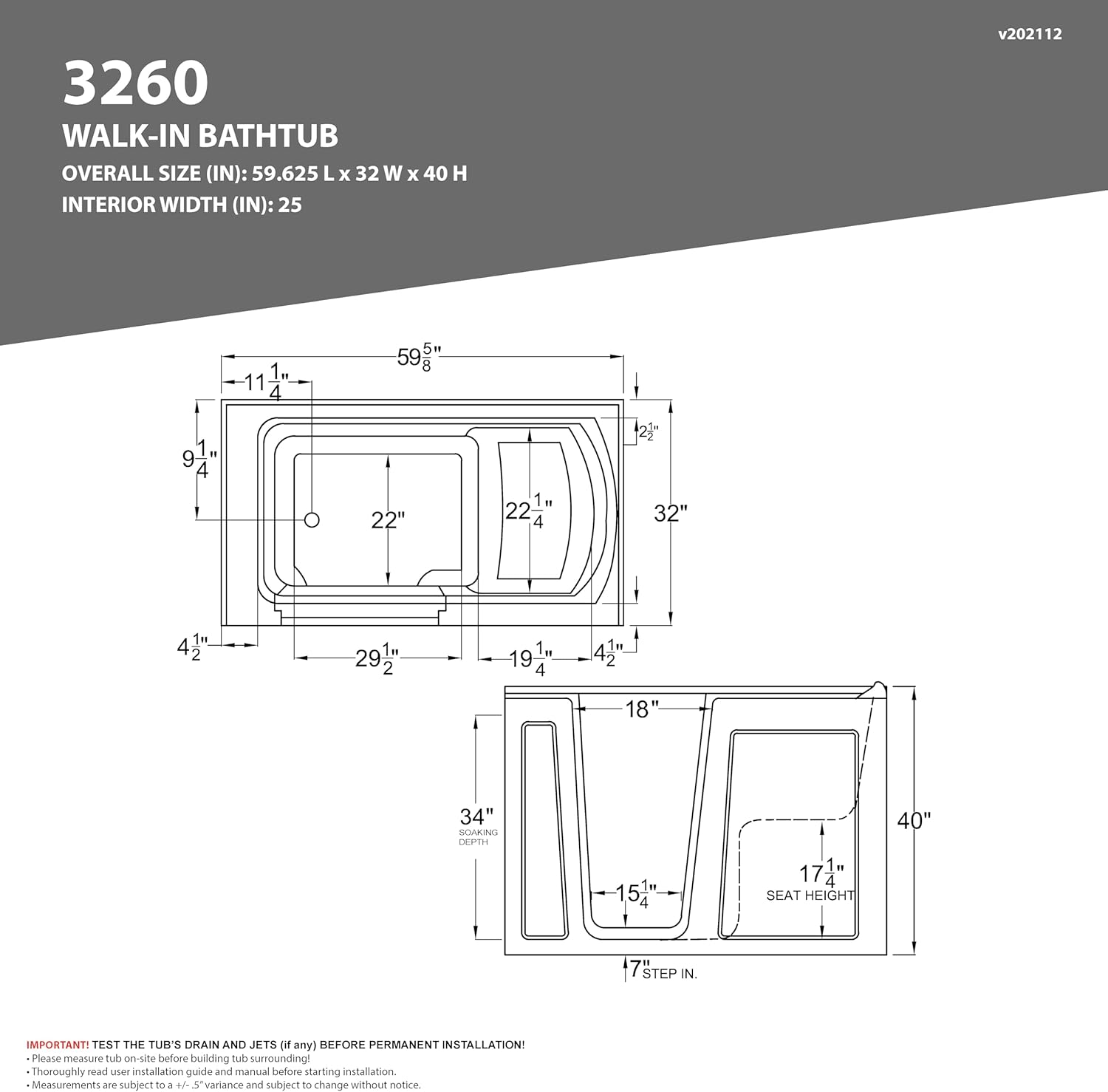 ANZZI Walk-In Whirlpool Bathtub 32 in. x 60 in. Left Drain White Acrylic, Quick Fill Faucet, Powered Fast Drain, Chromatherapy, 12 Hydro Massage Jets, Seat, Grab Bar, Maintenance Heater | AMZ3260LWH