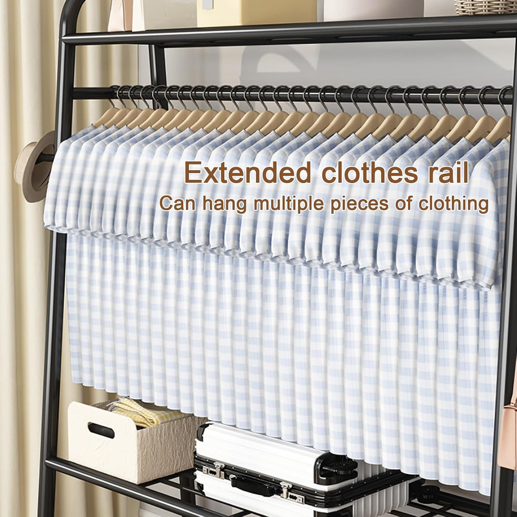 Heavy-Duty Metal Clothes Rack,Garment Rack With Storage Shelves And Coat/Hat Hooks,Freestanding Clothing Racks For Hanging Clothes,Black/White(Black,85cm(33.4in))